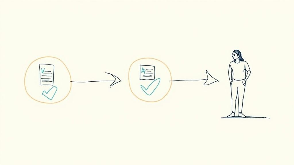 A stylized, futuristic map showing a direct, glowing path from a problem to a solution, illustrating PeopleGPT's efficient route to talent.