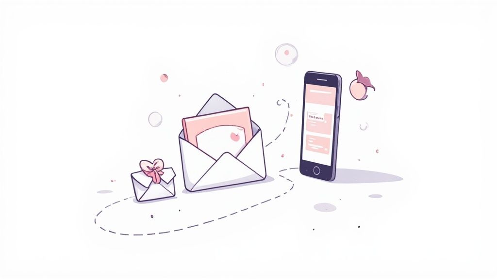 How to write a recruiting email showing a sequence of messages on a phone