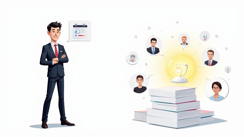 A minimalist image of a person holding a compass, representing a recruiter using AI for recruitment to navigate strategically.