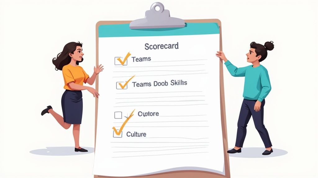 A group of recruiters collaborating around a table, planning an interview strategy.