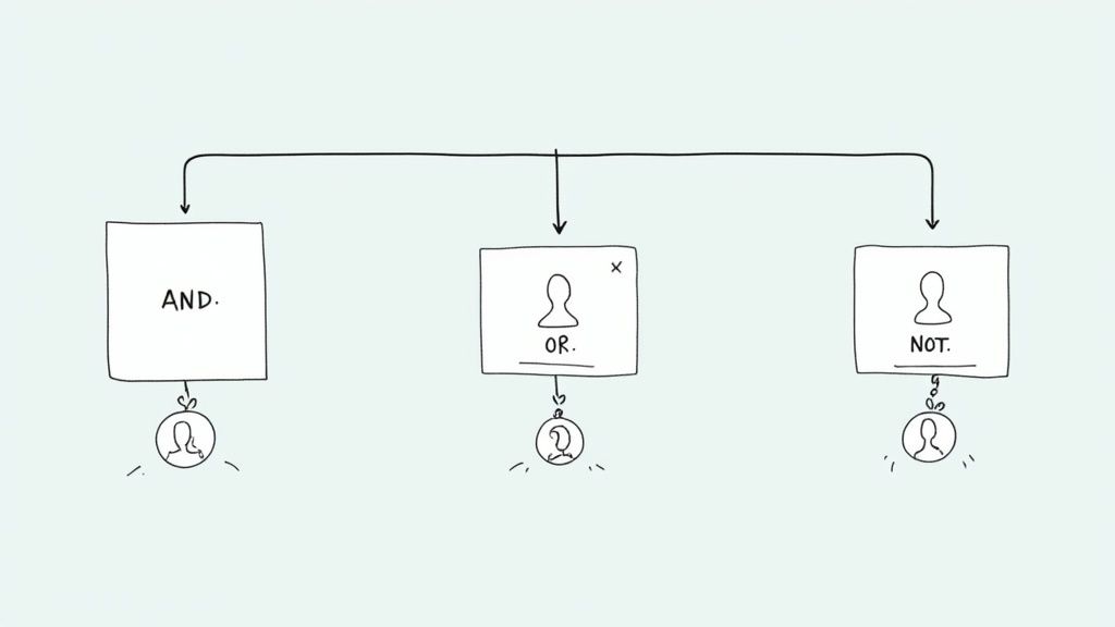 A visual representation of Boolean operators AND, OR, and NOT using Venn diagrams