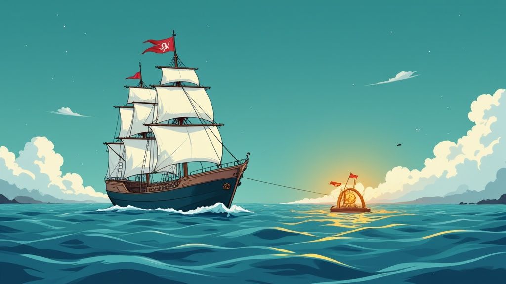 A compass pointing toward a group of talent profiles, illustrating how AI guides recruiters through the hiring maze.