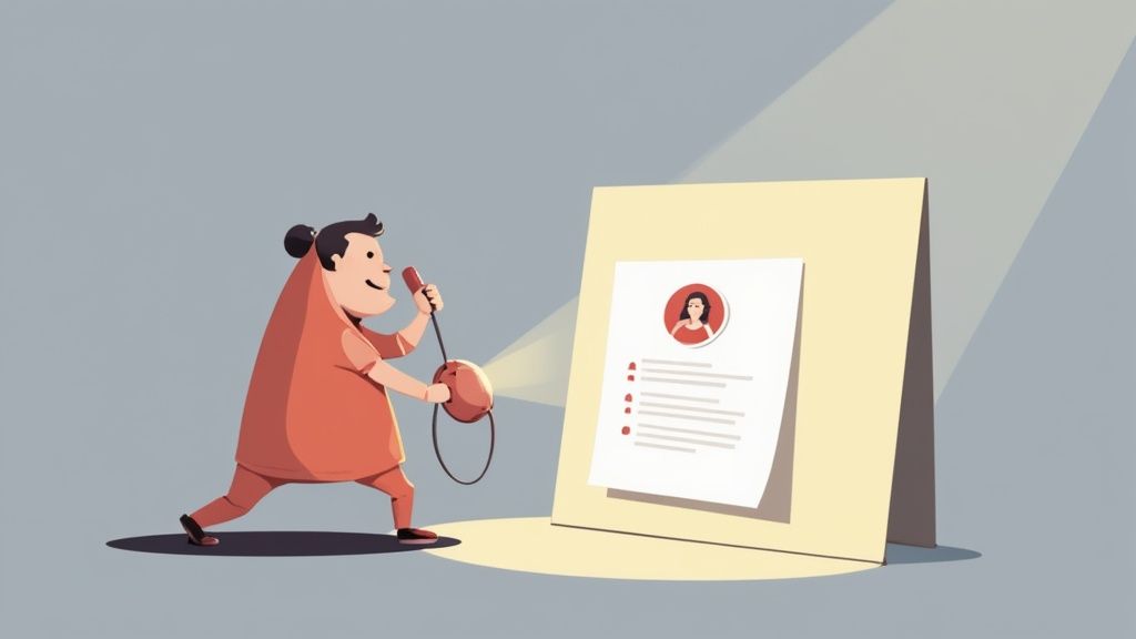 A spotlight shining on a resume, illustrating the concept of a strategic phone interview.