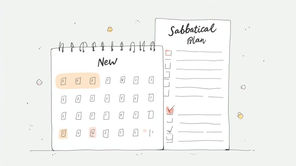 An employee recharges their battery at a station, illustrating the concept of a sabbatical leave as a recharge station for professionals.