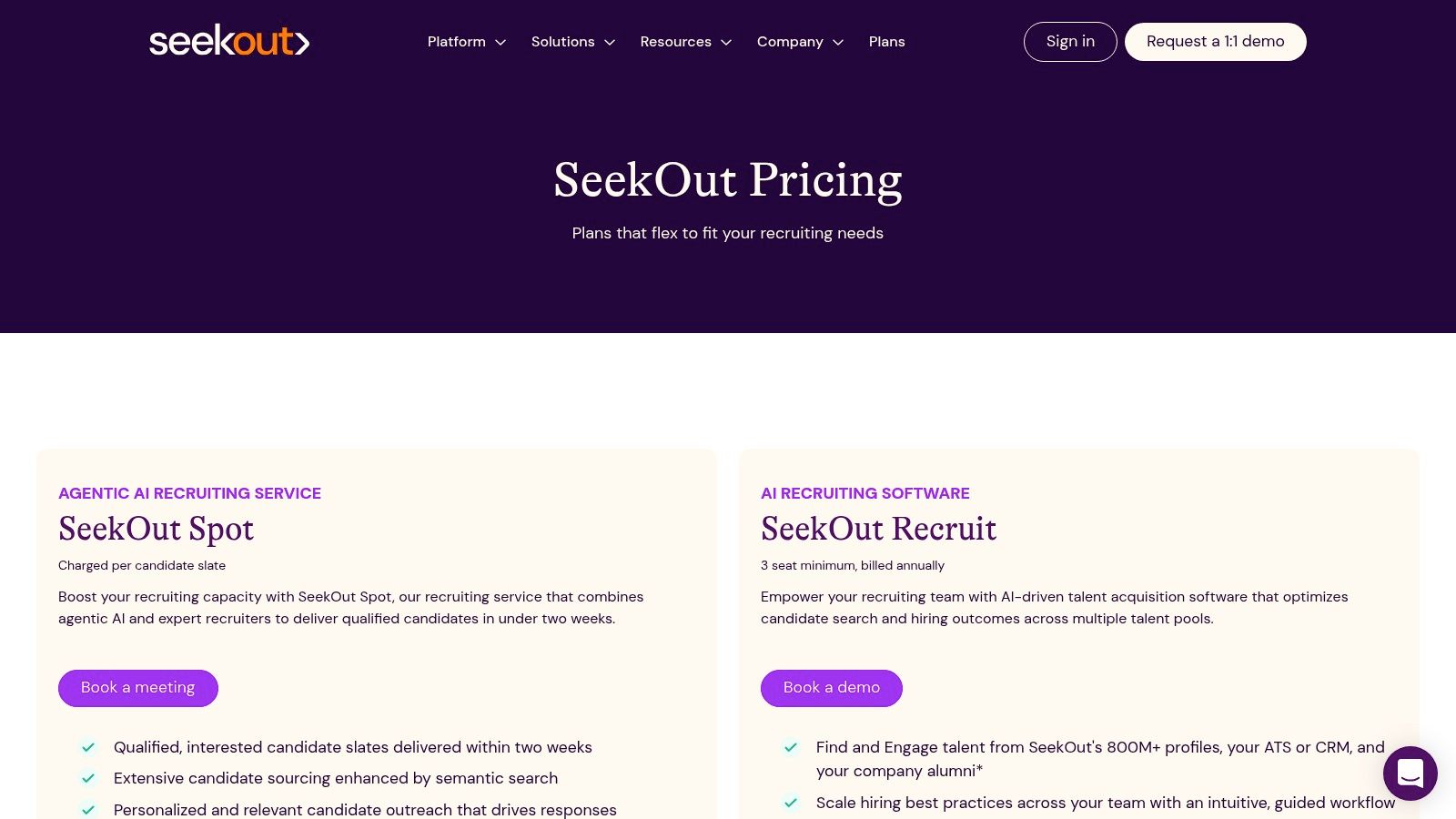 recruiting software examples recruiting pricing featuring the SeekOut platform