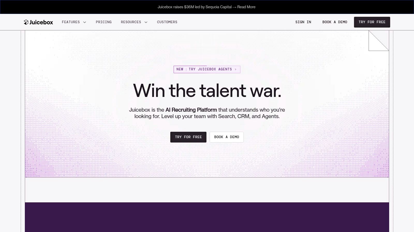 A screenshot of the Juicebox user interface, one of the top recruiting apps for AI-powered sourcing, showing a natural language search query and resulting candidate profiles.